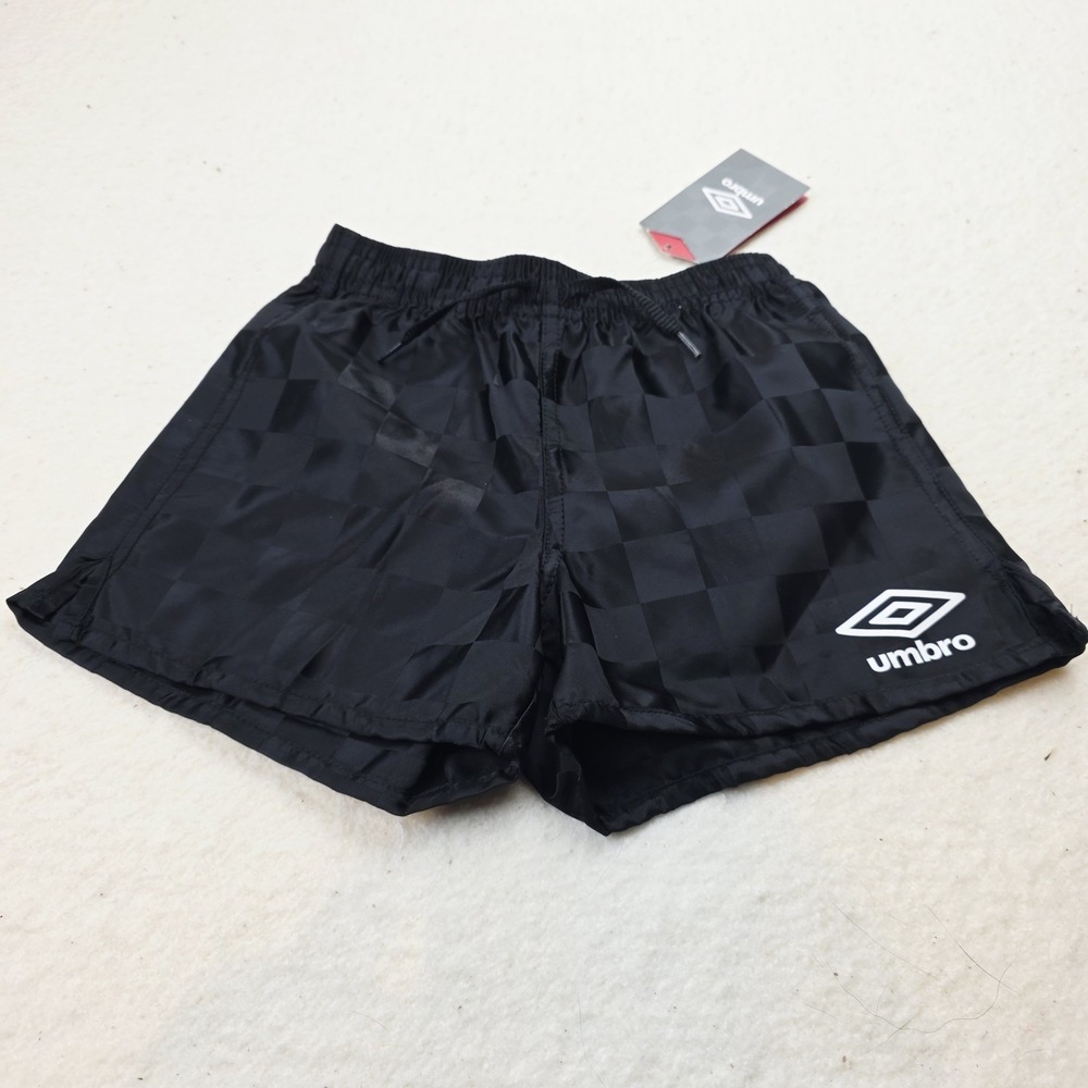 Umbro Youth NWT Shiny Caviar Black Check Soccer Shorts Sz XXX Small